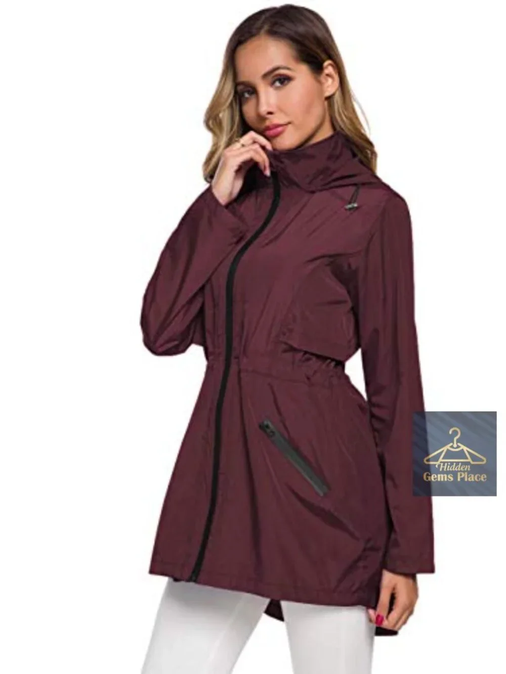 Women's Long Raincoat with Hood Lightweight Waterproof Rain Jacket Travel